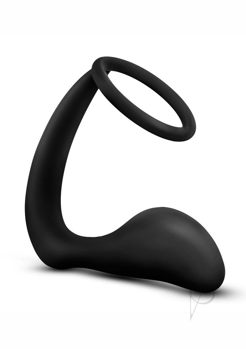 Anal Adventures Platinum Silicone Cock Ring with Butt Plug - Black