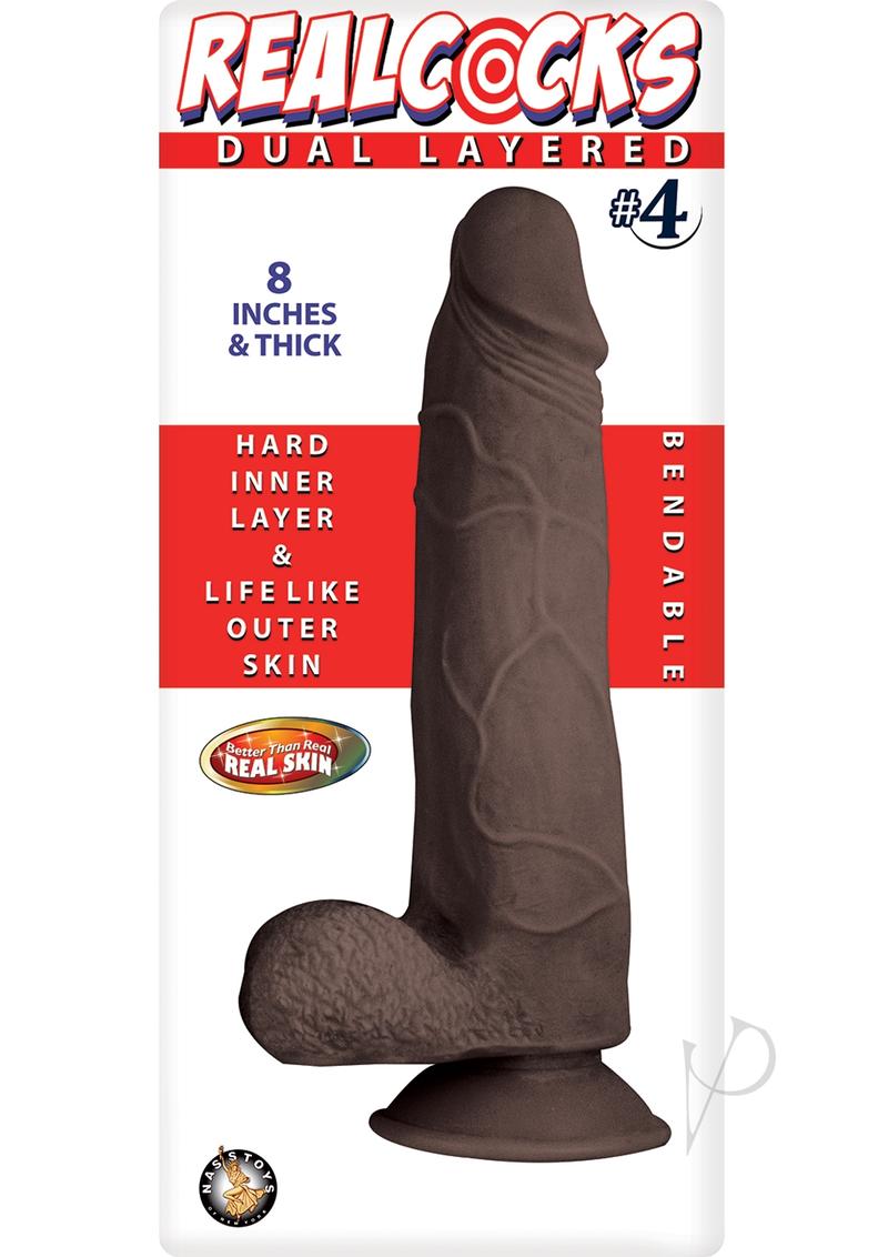 Realcocks Dual Layered #4 Bendable Thick Dildo 8in - Chocolate