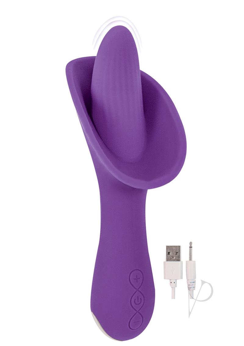 Devine Vibes Vibro Tongue Clit Hugger Rechargeable Silicone Vibrator - Purple