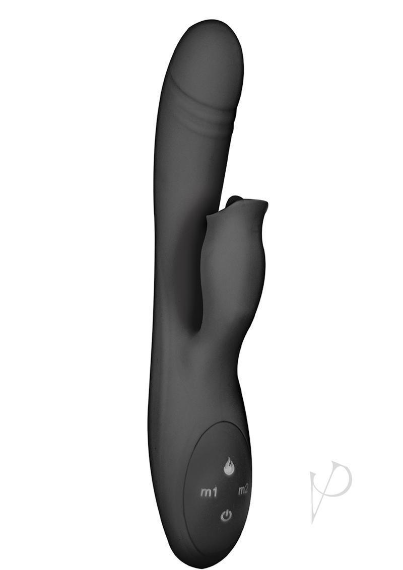 Devine Vibes Heat-up Clit Licker Rechargeable Silicone Warming Rabbit Vibrator - Black