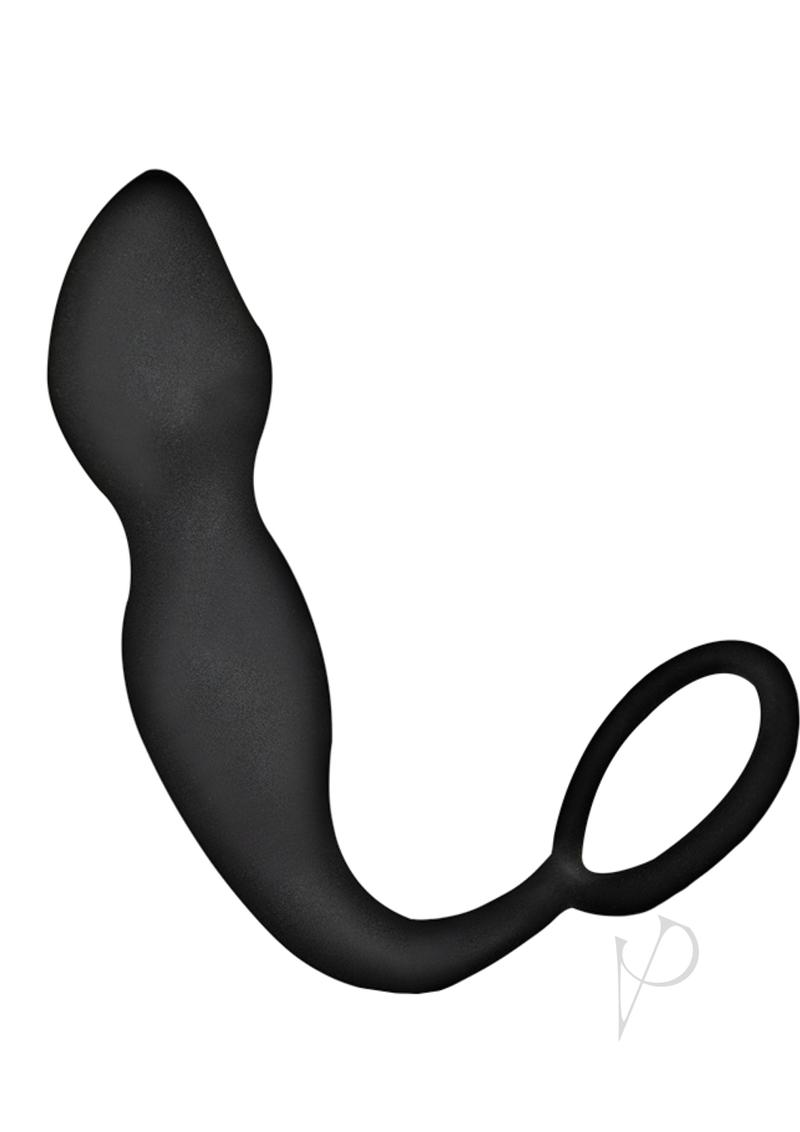Anal-Ese Collection Silicone Cock Ring with Butt Plug - Black