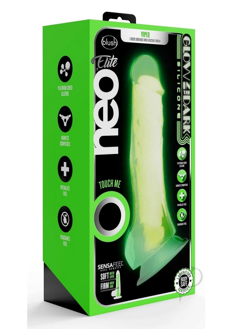 Neo Elite Glow in the Dark Dildo with Balls 7.5in - Green