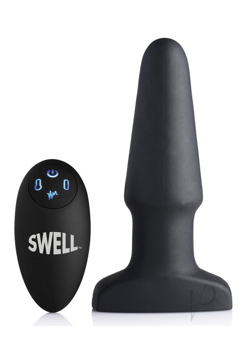 Swell Inflatable Rechargeable Silicone Vibrating Anal Plug with Remote Control - Black