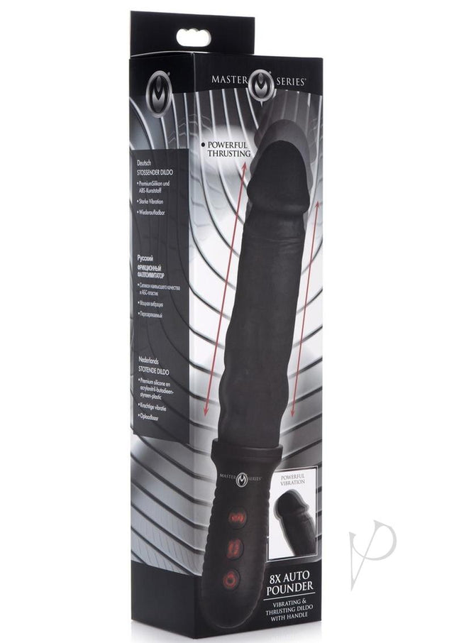 Master Series 8x Auto Pounder Rechargeable Silicone Vibrating and Thrusting Dildo with Handle 10in - Black