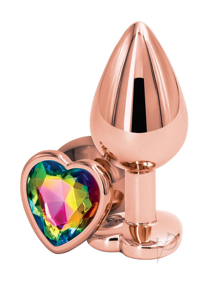 Rear Assets Rose Gold Heart Anal Plug - Medium - Rainbow