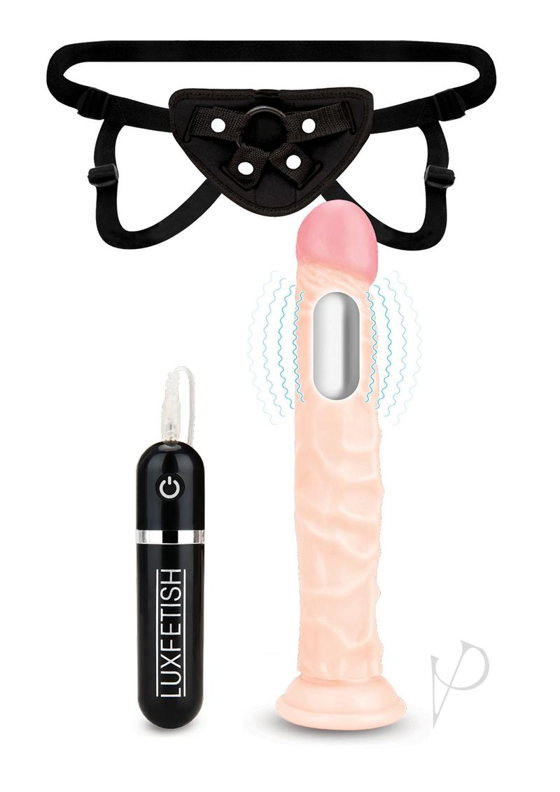 Lux Fetish Realistic Vibrating Dildo with Harness Remote Control 8.5in - Vanilla