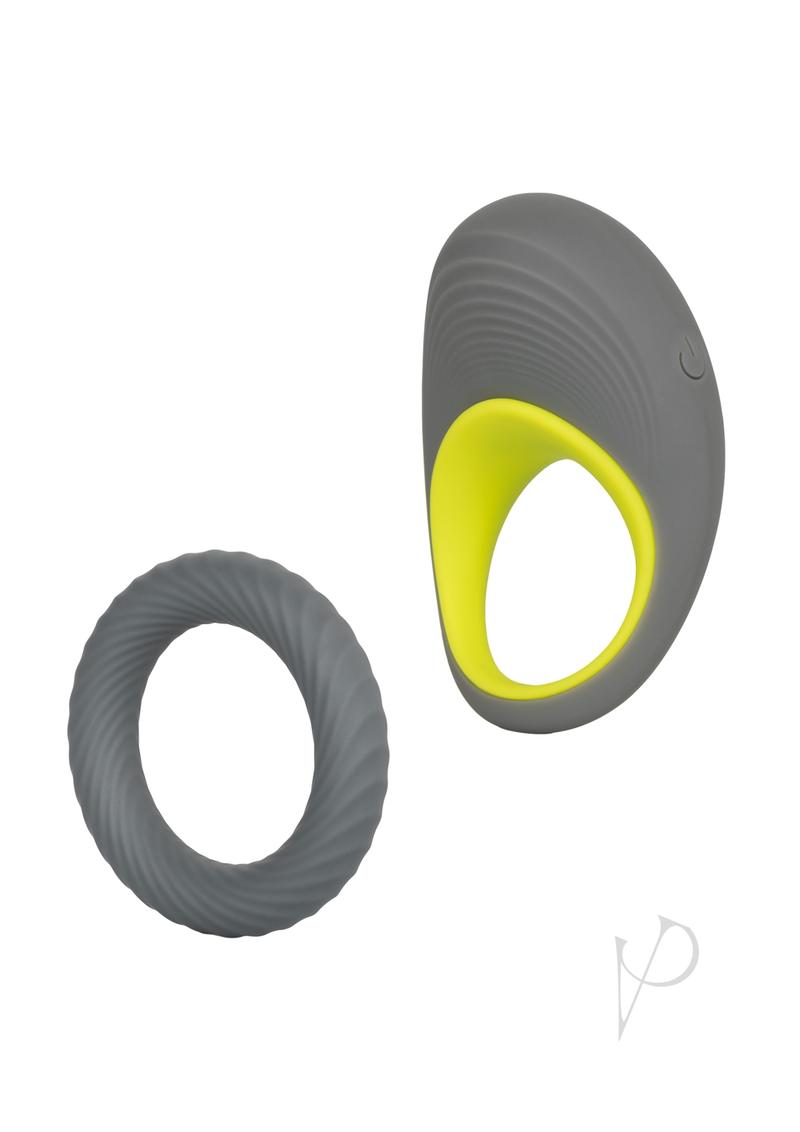 Link Up Edge Silicone Vibrating Cock Ring - Gray/Yellow