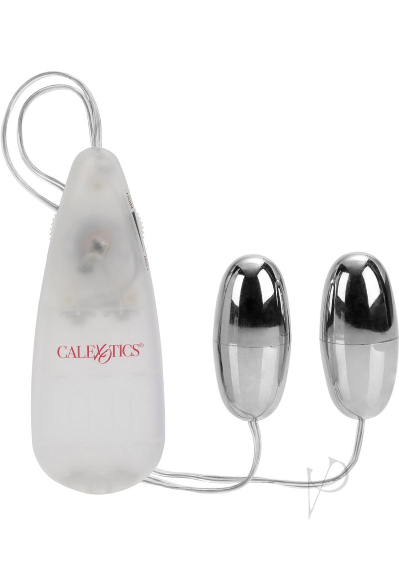 Pocket Exotics Vibrating Double Silver Bullets with Wired Remote Control - Silver