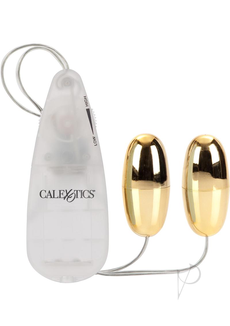 Pocket Exotics Vibrating Double Gold Bullets with Wired Remote Control - Gold
