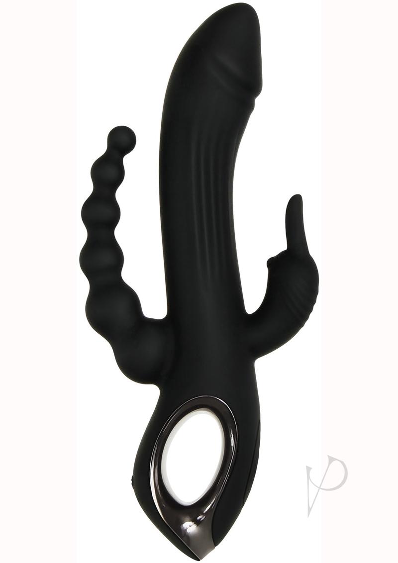 Trifecta Rechargeable Silicone Triple Stimulation Rabbit Vibrator - Black