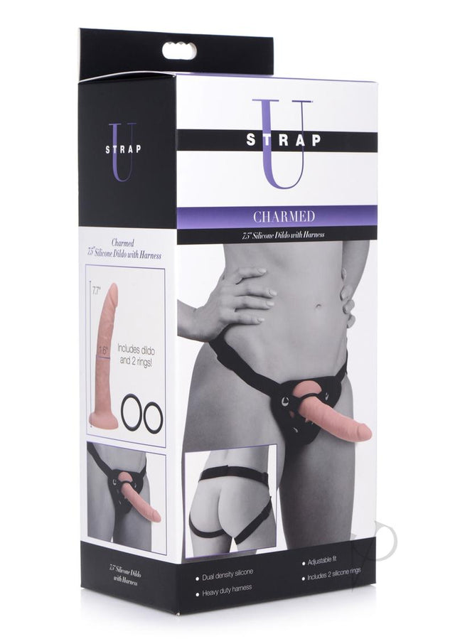 Strap-U Charmed Silicone Dildo with Harness 7.5in - Vanilla