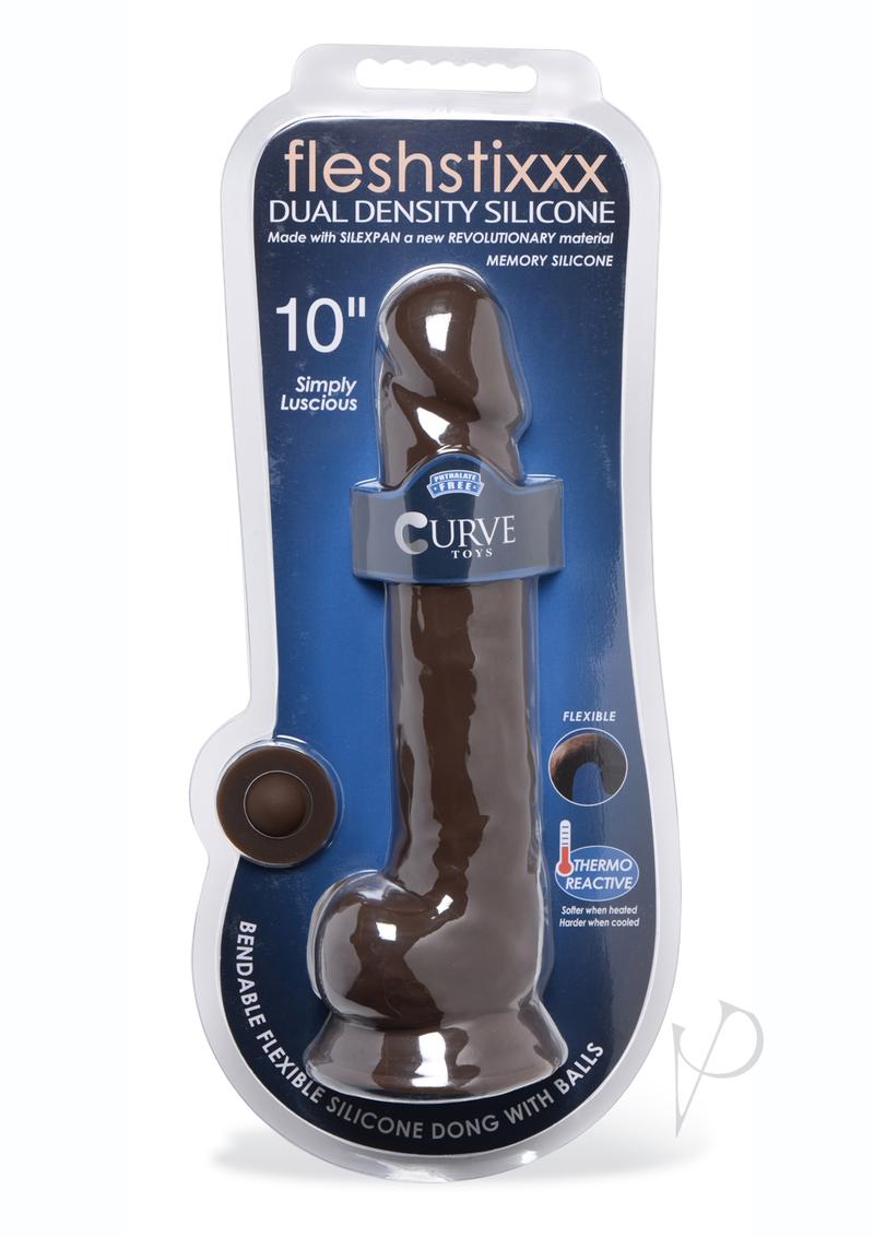 Fleshstixxx Dual Density Silicone Bendable Dong with Balls 10in - Chocolate