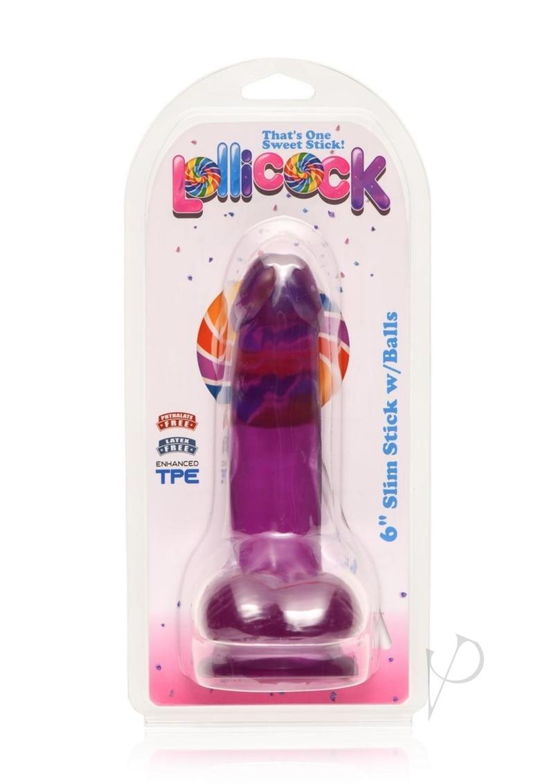 Lollicock Slim Stick Dildo with Balls 6in - Grape Ice