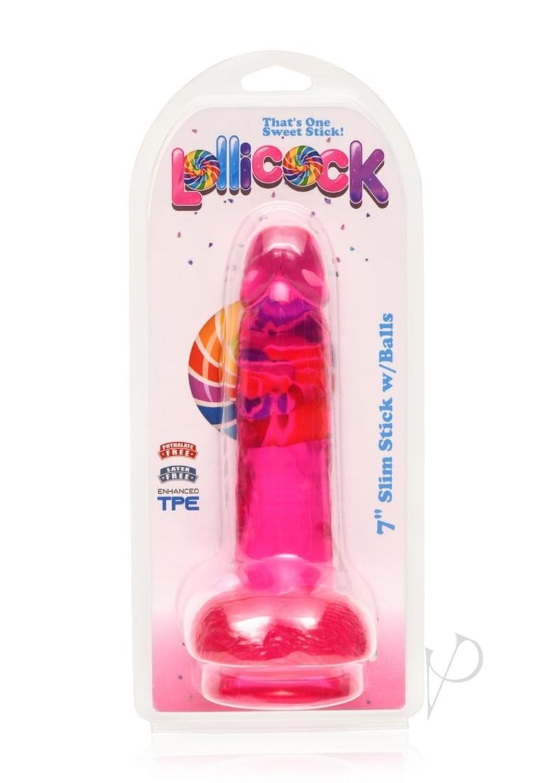 Lollicock Slim Stick Dildo with Balls 7in - Cherry Ice
