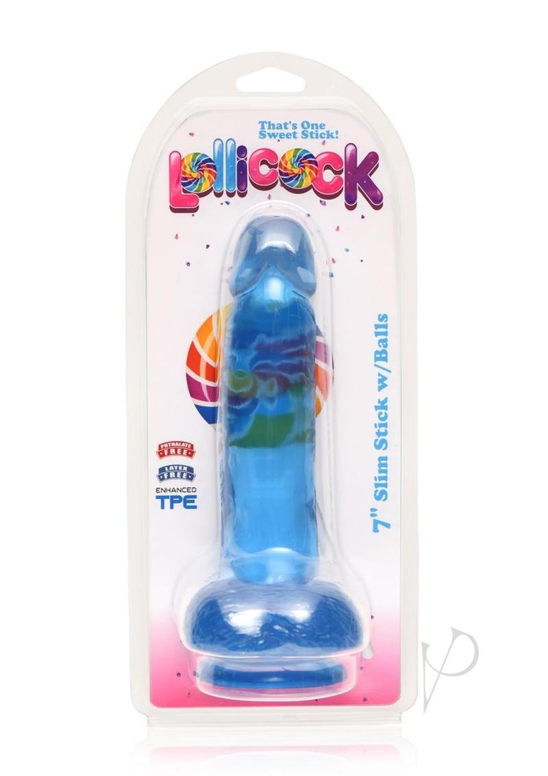 Lollicock Slim Stick Dildo with Balls 7in - Berry Ice