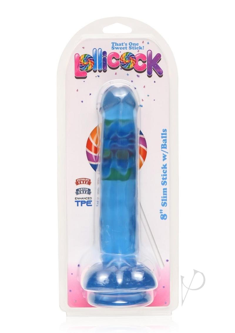 Lollicock Slim Stick Dildo with Balls 8in - Berry Ice