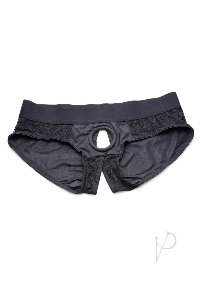 Strap U Lace Envy Black Crotchless Panty Harness - S/M - Black