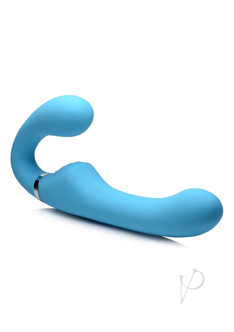 Strap U Mighty Rider 10x Silicone Rechargeable Strapless Strap-On with Remote Control - Blue
