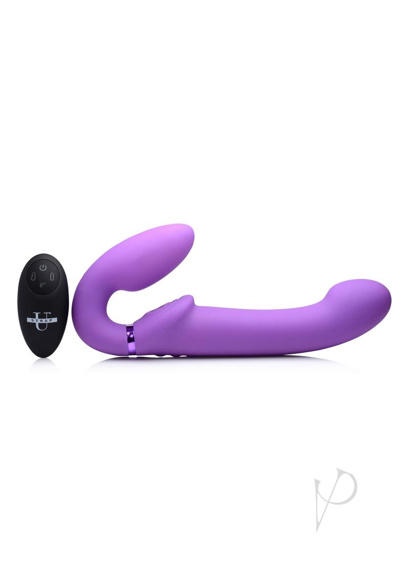 Strap U Ergo-Fit G-Pulse Silicone Rechargeable 10X Dual Dildo Strapless Strap-On with Remote Control - Purple
