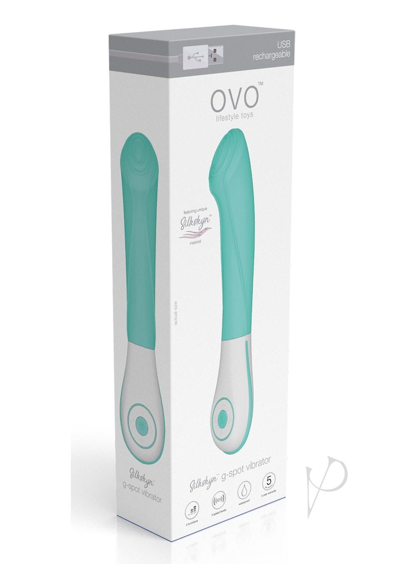 OVO Silkskyn Rechargeable Silicone G-Spot Vibrator - Aqua/White