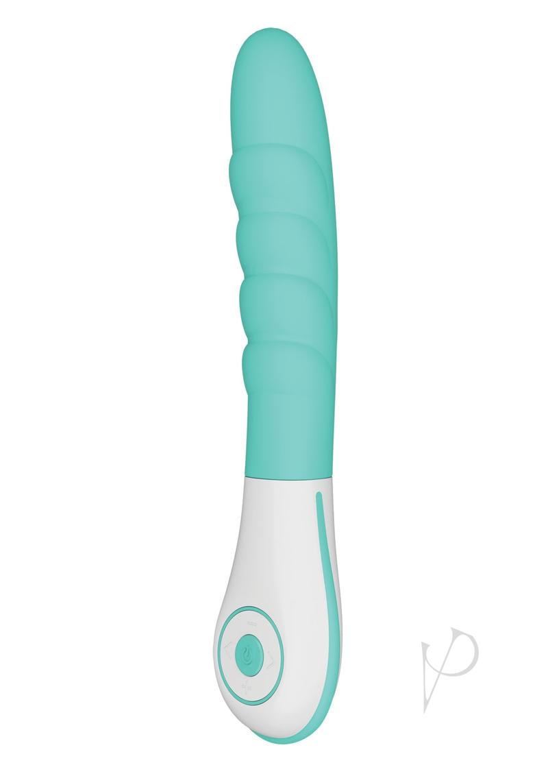 OVO Silkskyn Rechargeable Silicone Ribbed Vibrator - Aqua/White