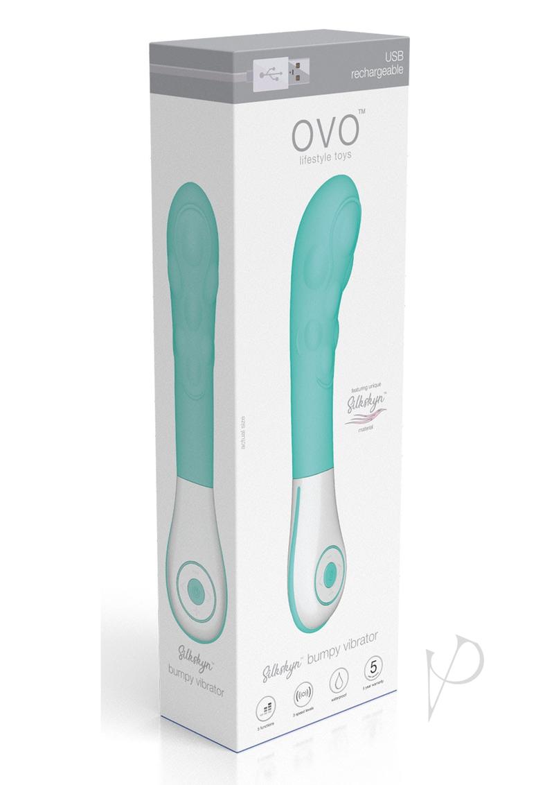 OVO Silkskyn Rechargeable Silicone Bumpy Vibrator - Aqua/White