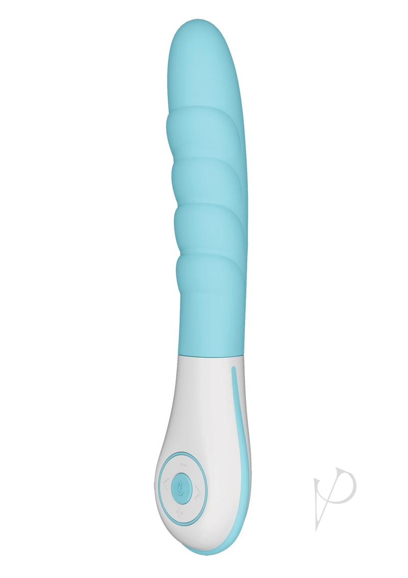 OVO Silkskyn Rechargeable Silicone Ribbed Vibrator - Blue/White