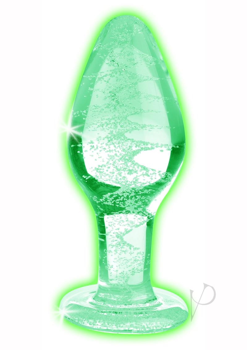 Booty Sparks Glow In The Dark Glass Anal Plug - Large - Clear