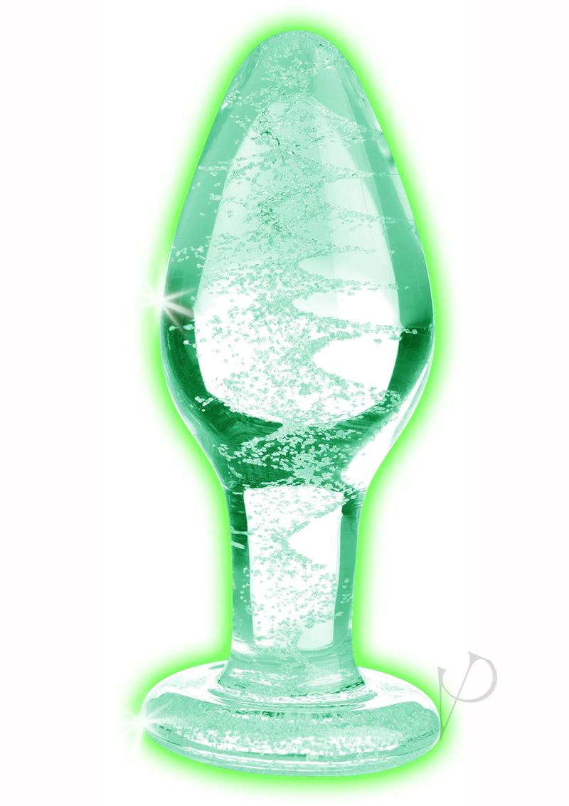Booty Sparks Glow In The Dark Glass Anal Plug - Medium - Clear