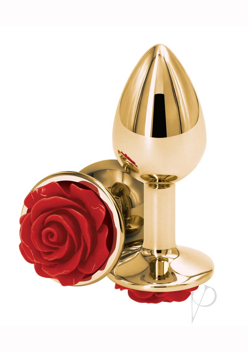 Rear Assets Rose Aluminum Anal Plug - Small - Red/Gold