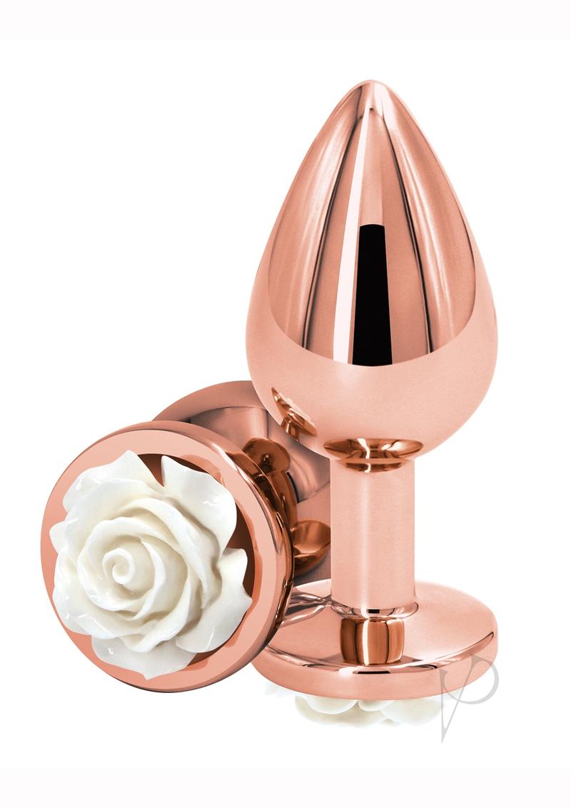 Rear Assets Rose Aluminum Anal Plug - Medium - White/Rose Gold