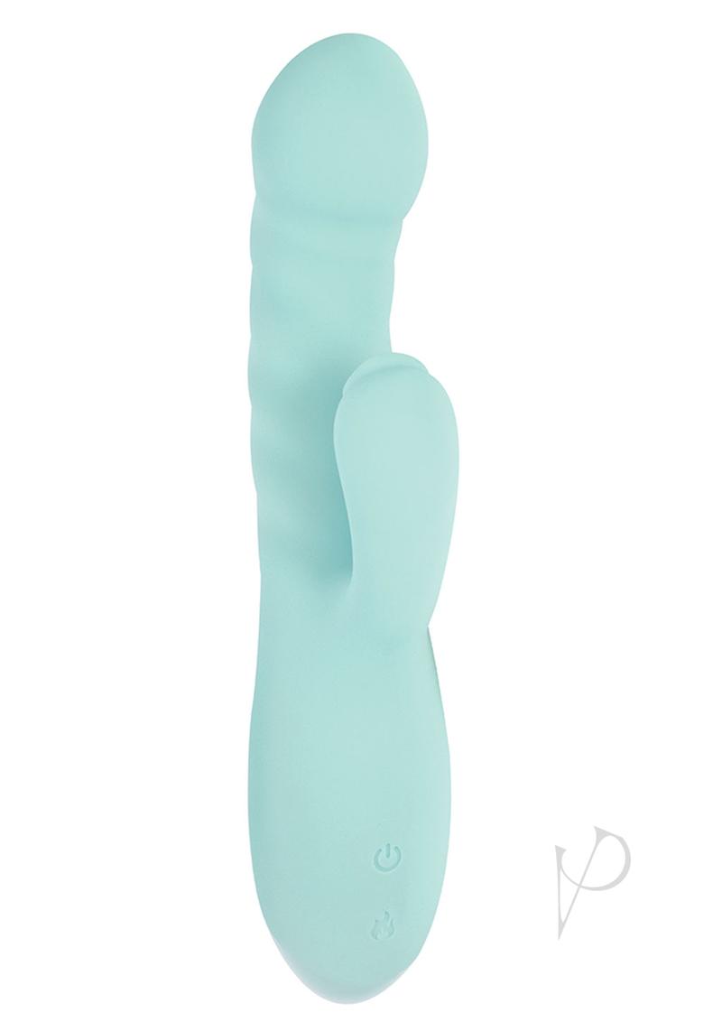 Luv Heat Up Thruster Rechargeable Silicone Rabbit Vibrator - Aqua