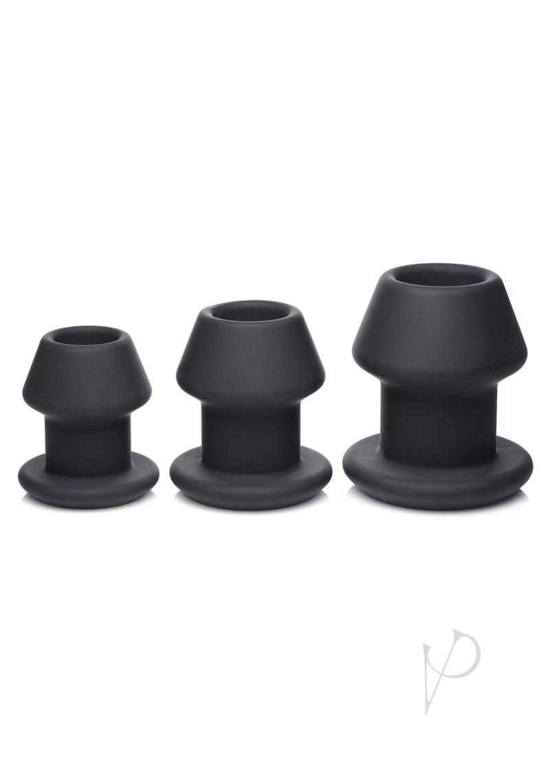 Master Series Gape-Grommets Hollow Silicone Anal Dilator Set (3 Pieces) - Black