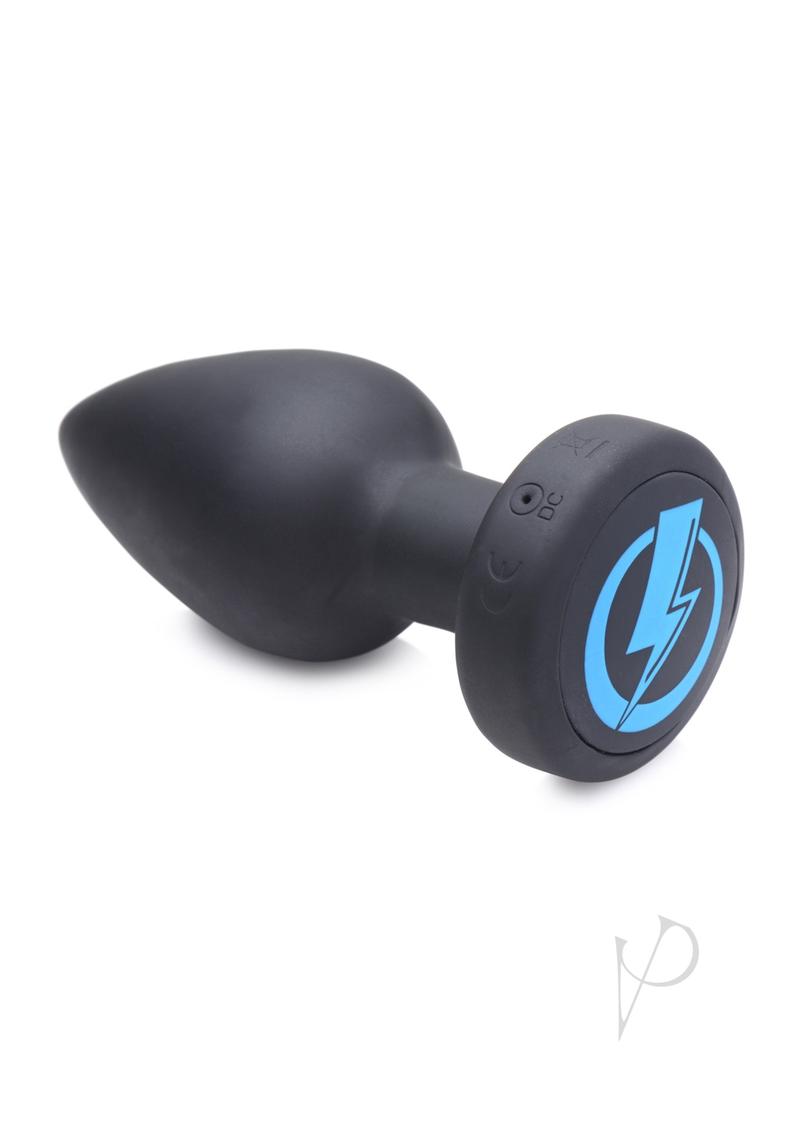 Zeus Vibrating and E-Stim Silicone Rechargeable Anal Plug with Remote Control - Black
