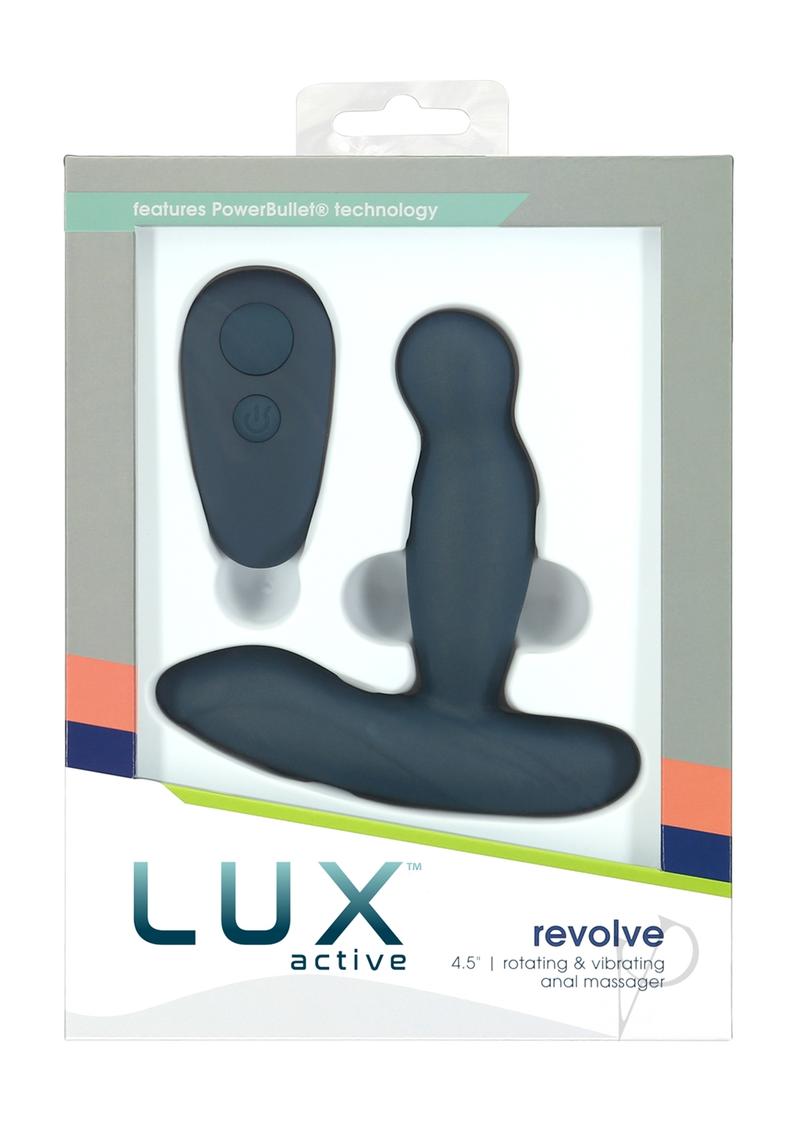 LUX Active Revolve Silicone Rechargeable Rotating and Vibrating Anal Massager with Remote Control - Navy