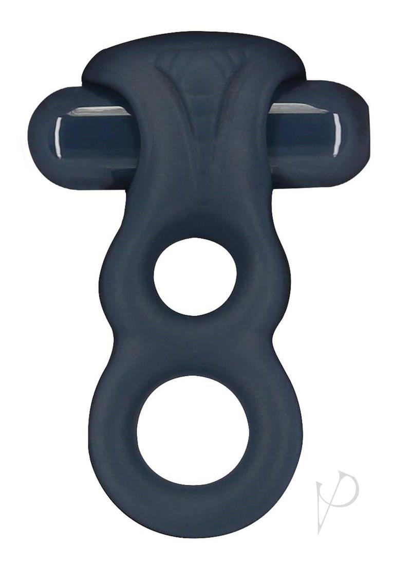 LUX Active Triad Silicone Rechargeable Vibrating Dual Cock Ring with Remote Control - Navy