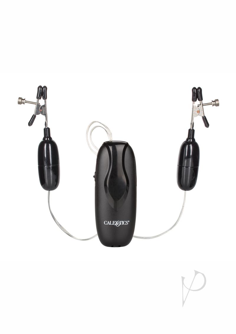 Nipple Play Vibrating Nipple Clamps with Wired Remote Control - Black