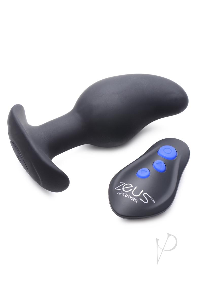 Zeus Vibrating and E-Stimulating Silicone Rechargeable Prostate Massager with Remote Control - Black