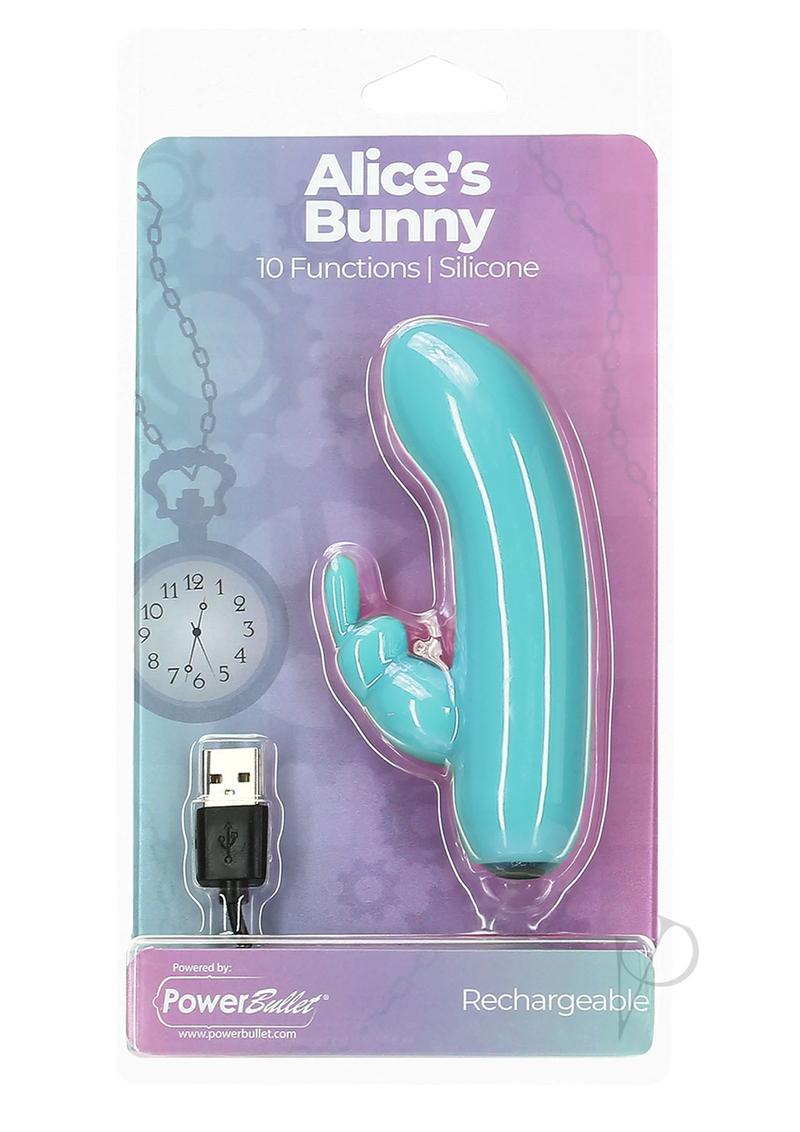 PowerBullet Alice's Bunny Silicone Rechargeable Rabbit Vibrator- Teal