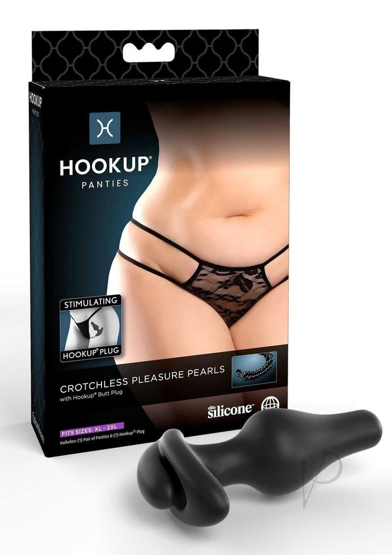 Hookup Panties Crotchless Pleasure Pearls - XL/2XL - Black