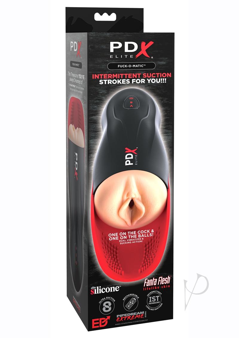 PDX Elite Fuck-O-Matic Stroker Rechargeable Masturbator - Pussy - Black/Vanilla