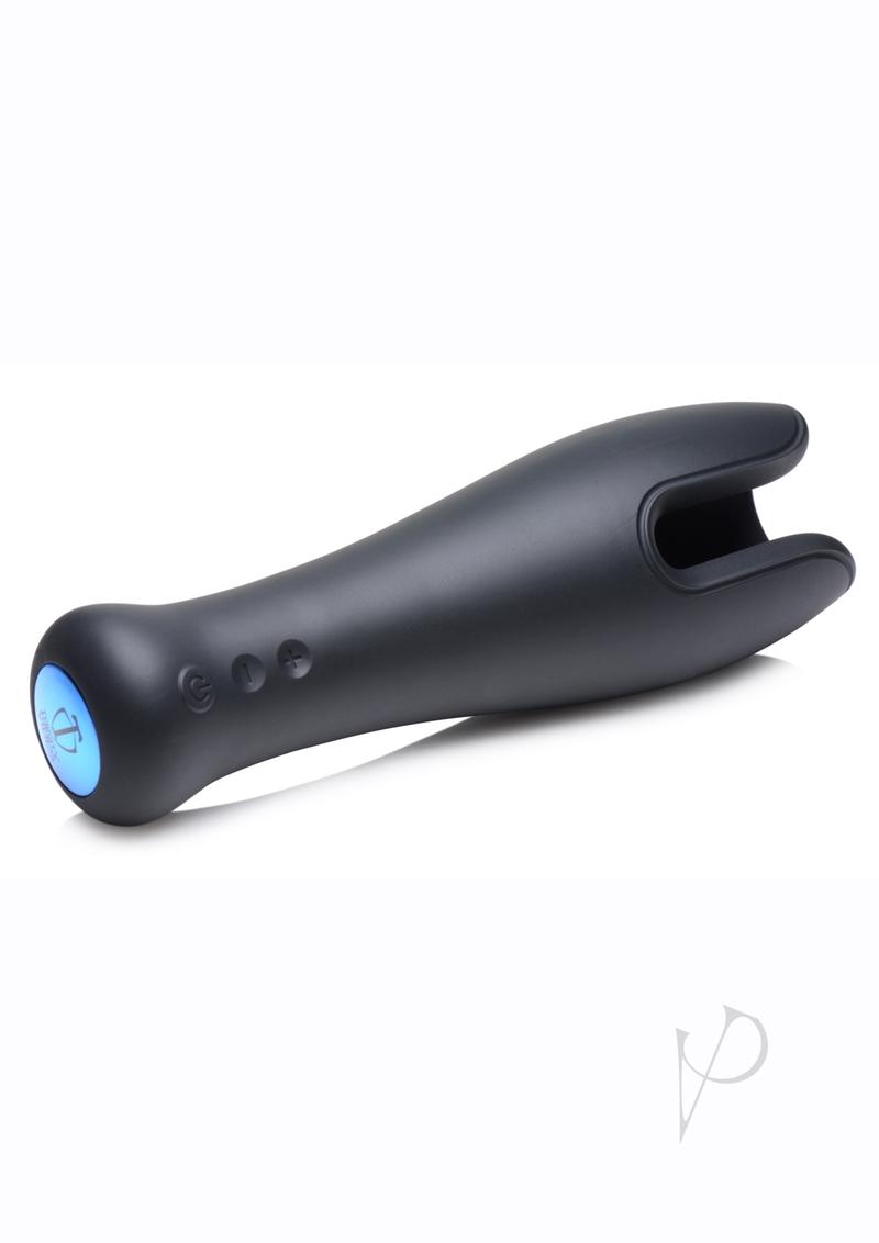 Trinity Men 10X Vibrating Silicone Rechargeable Stroker - Black