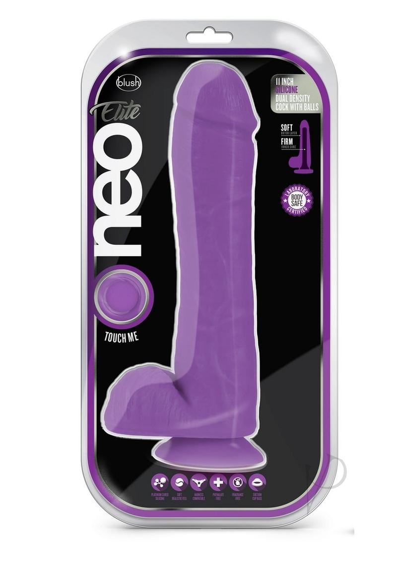 Neo Elite Silicone Dual Density Dildo with Balls 11in - Purple
