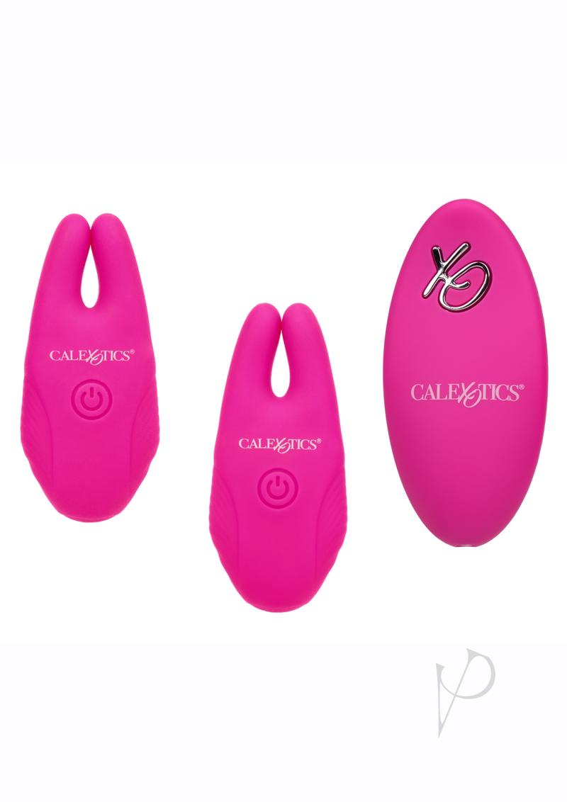 Silicone Rechargeable Nipple Clamps with Remote Control - Pink