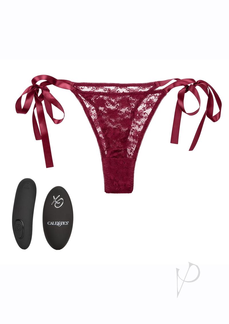 Rechargeable Lace Thong Set Panty Vibe with Remote Control - Red