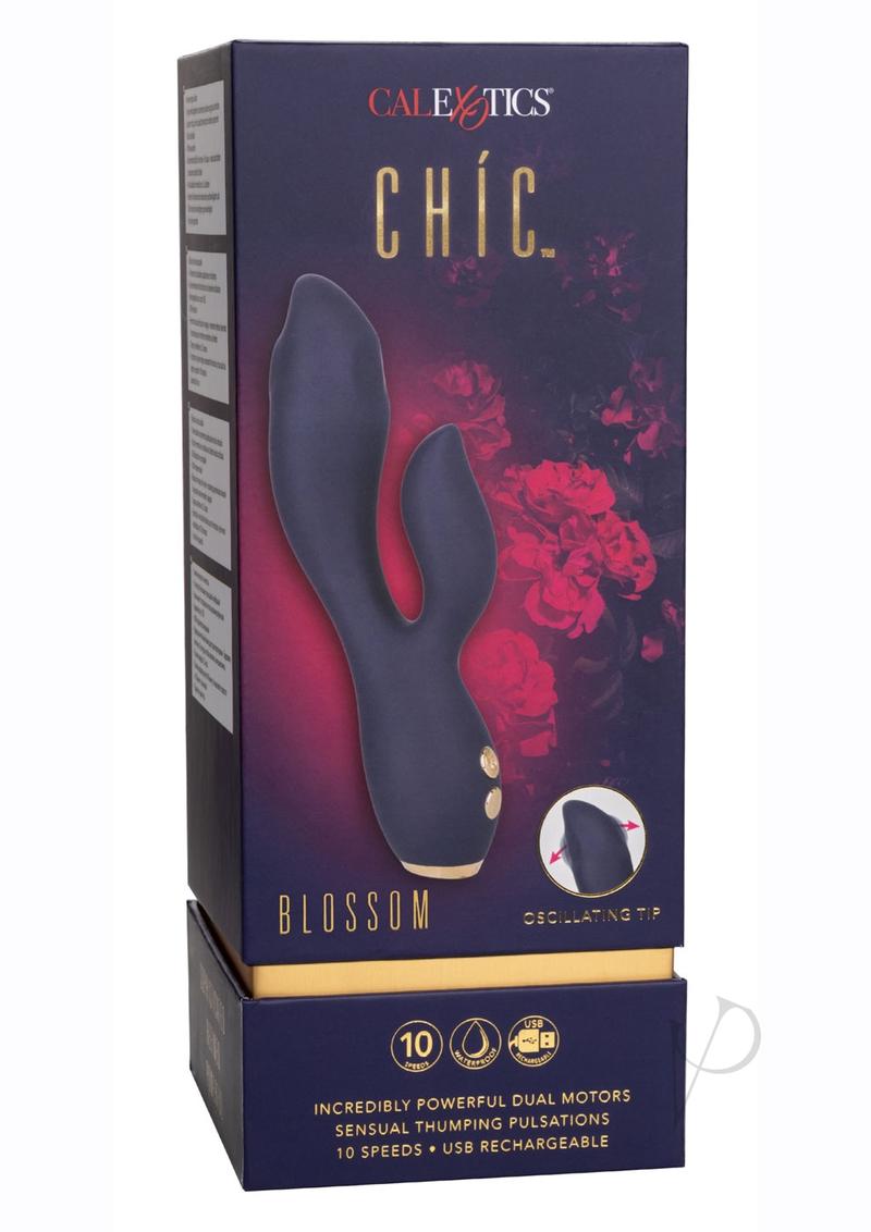 Chic Blossom Rechargeable Silicone Rabbit Vibrator - Blue