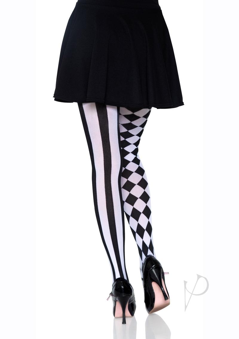 Leg Avenue Harlequin Pantyhose - OS - Black/White