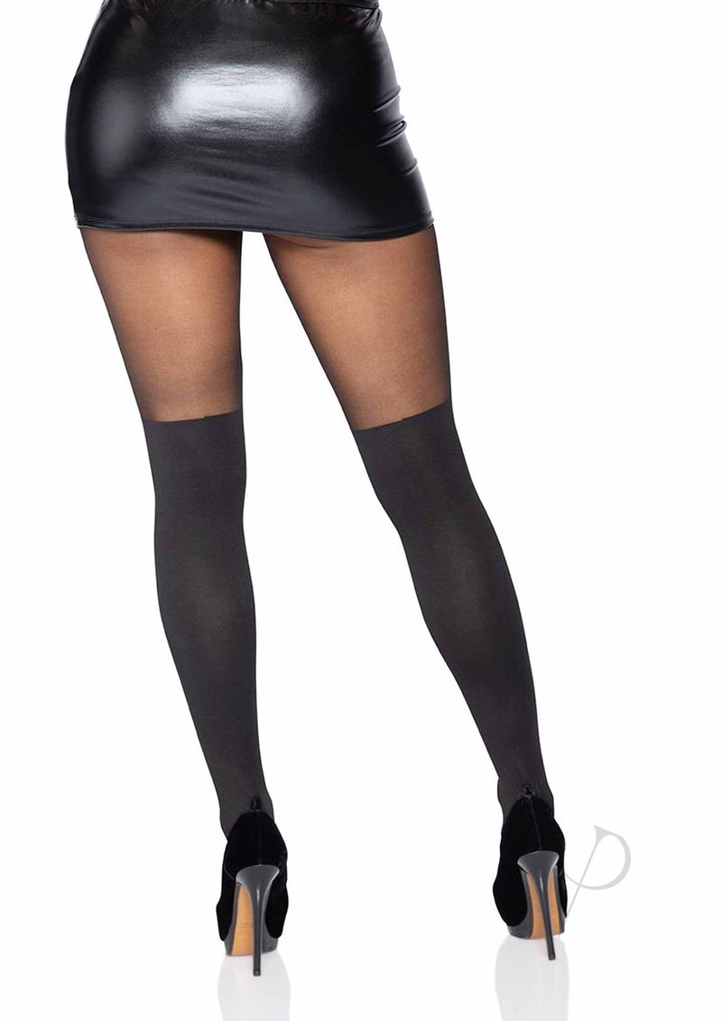 Leg Avenue Spandex Opaque Cross Pantyhose with Sheer Thigh Accent - OS - Black