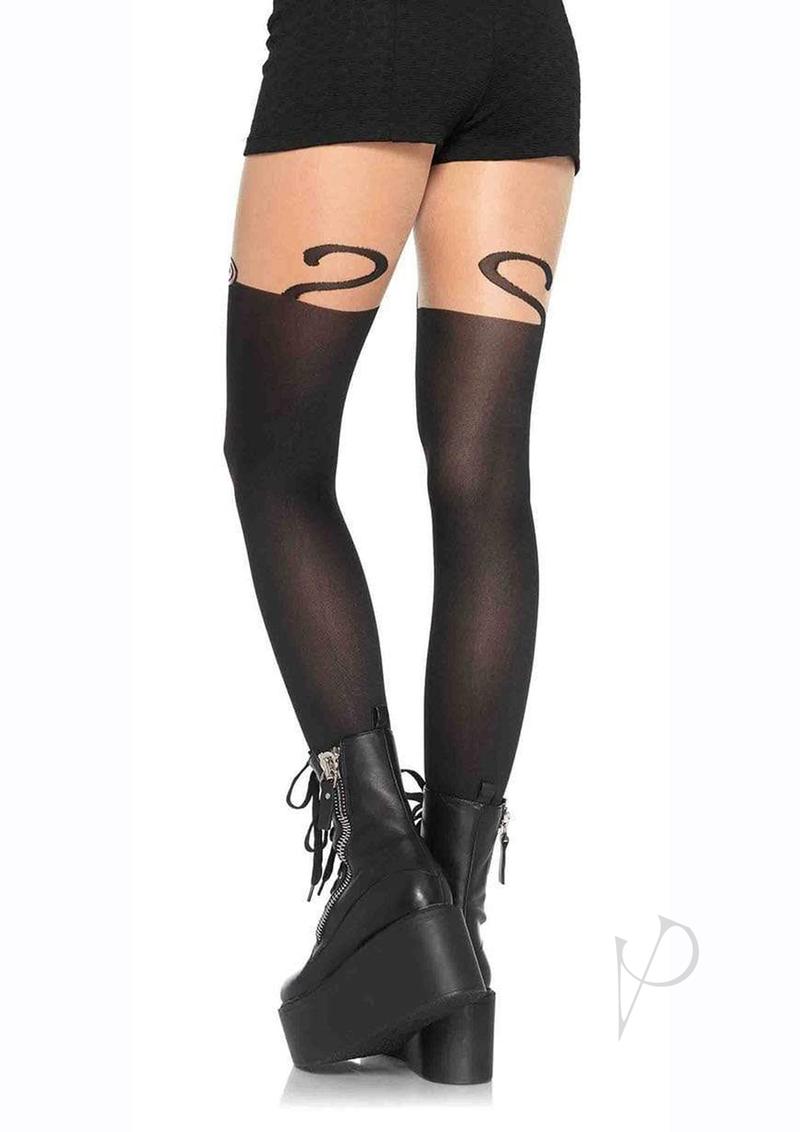 Leg Avenue Spandex Monkey Business Opaque Pantyhose with Curvy Tail - OS - Black