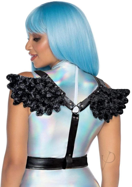 Leg Avenue Furry Angel Wing Body Harness - O/S - Black